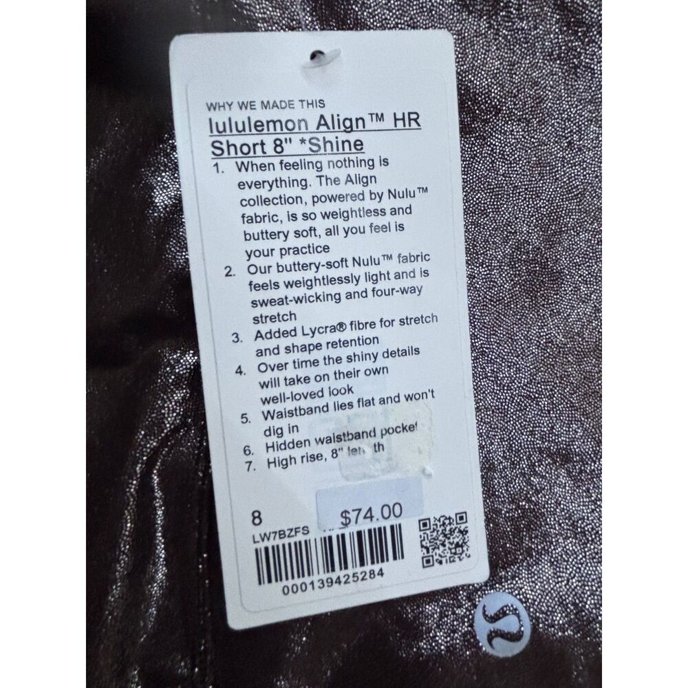 lululemon Align High Rise Short 8in Shine Size 8 French Press NWT W7BZFS - Picture 6 of 6